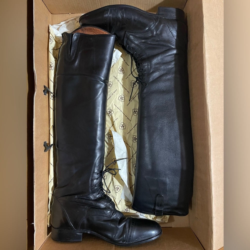ARIAT Crowne Field Riding Horse Show Boots Black Leather Women’s 10 Tall Slim - Picture 7 of 10